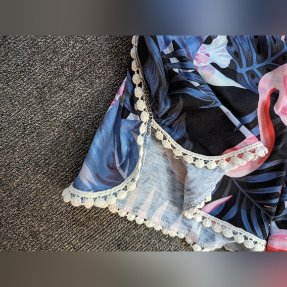 Udear Blue & Pink Flamingo Crochet-Trim Shorts Size S NWOT - Picture 3 of 4